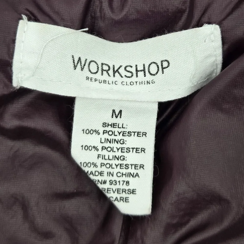 Workshop Puffy Vest Womens Medium Purple Quilted Asymmetric Fall Winter Gorpcore